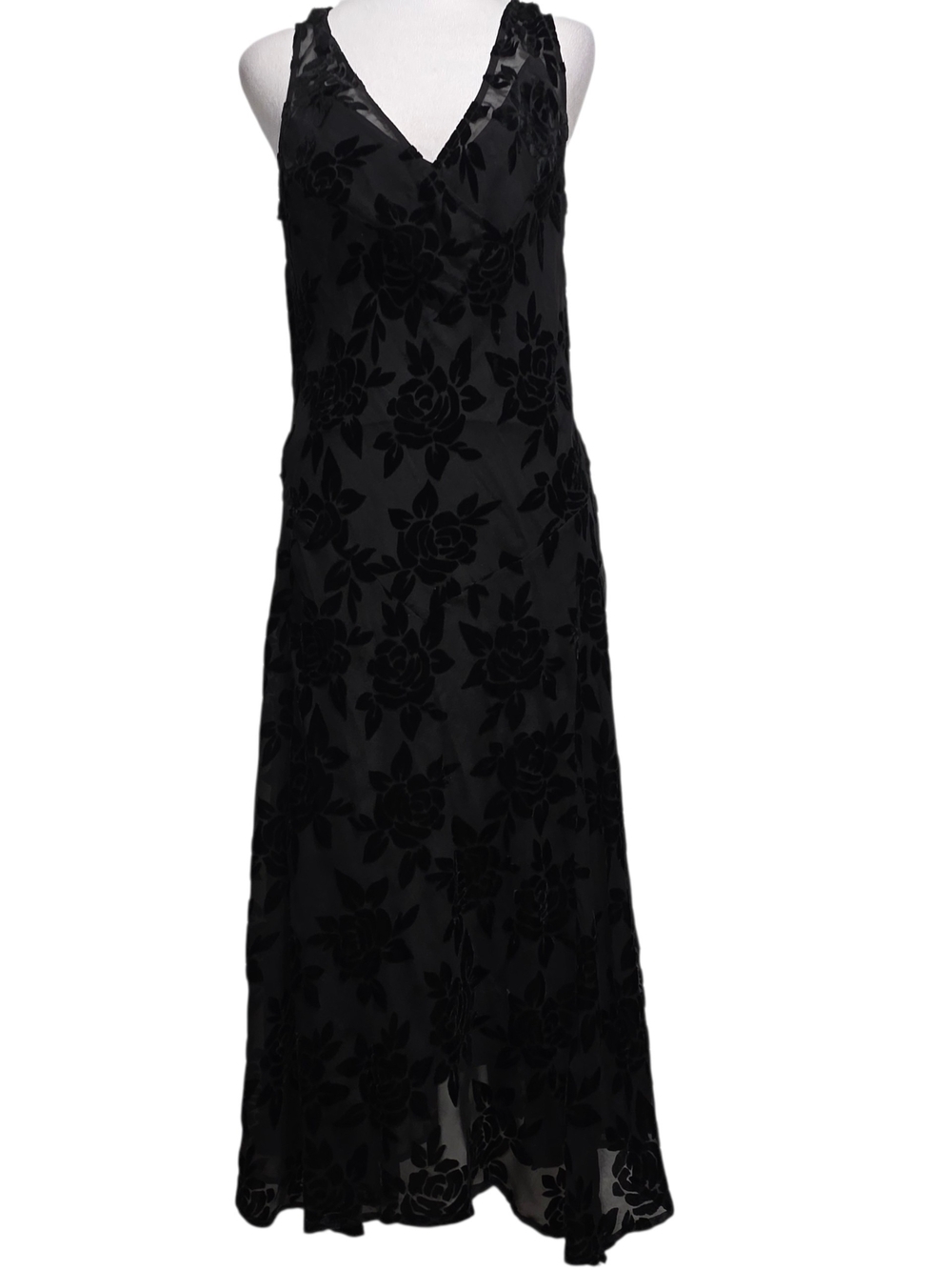 Robbie Bee Black Burnout Velvet Floral Midi Dress Size 12 Sheer Overlay Party - Picture 2 of 11